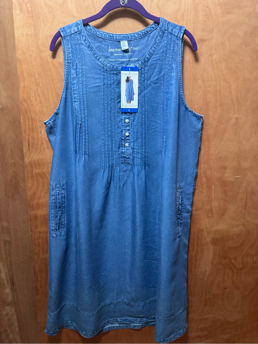 Coldwater Creek Blue Sleeveless Midi Dress Tencel Chambray size large